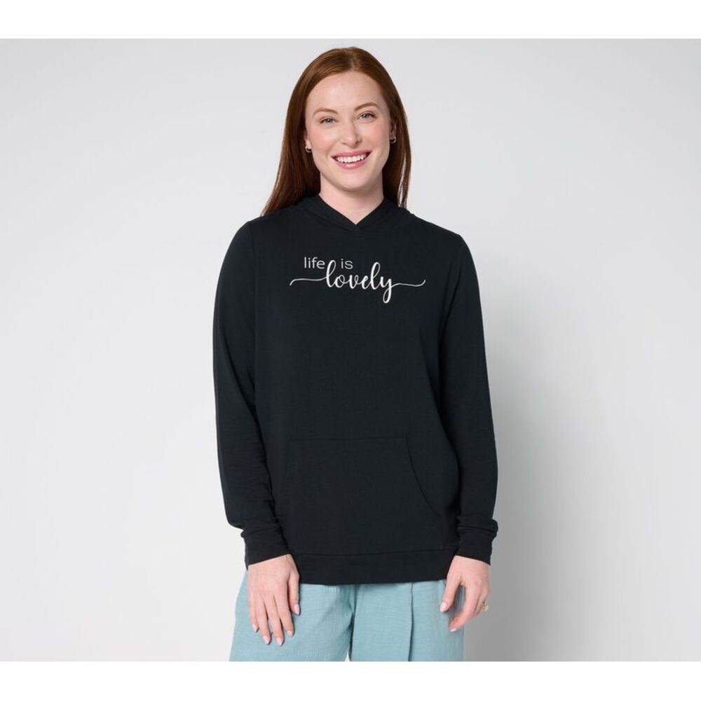 SUNNYLiFE Women's Top Sz XL Cozy Knit Jersey Message Hoodie Black A706236